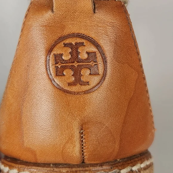 TORY BURCH Women's Adonis Espadrille Sandal Size 5 Red Wedge Leather Made Spain - Picture 5 of 12